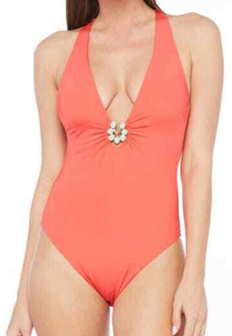 Trina Turk Bijou Orange Bejeweled V Plunge Swimsuit - Size 2